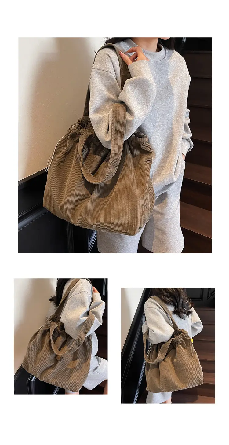 Hong Kong Style Brown Corduroy Shoulder Crossbody Bag — feature 10