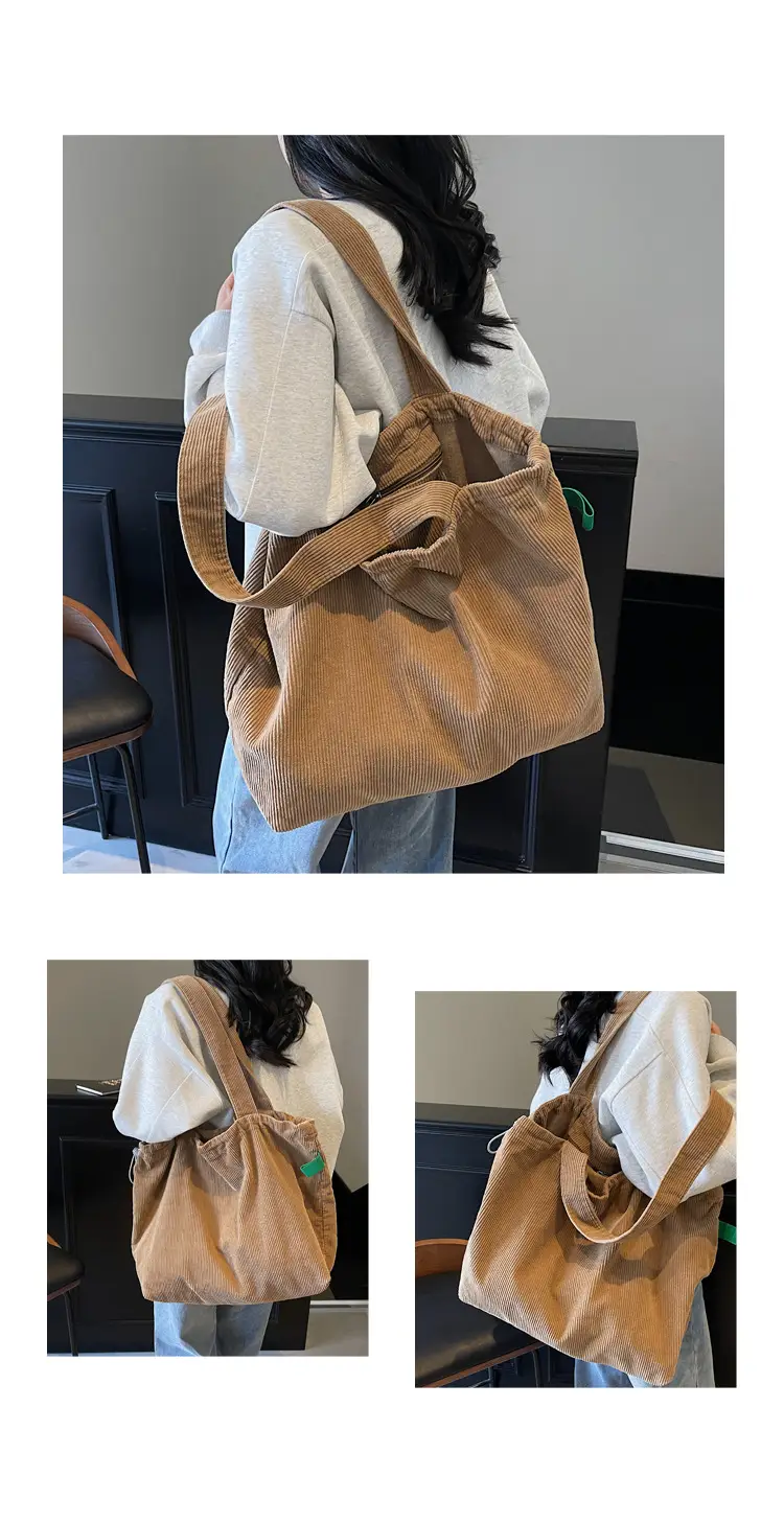 Hong Kong Style Brown Corduroy Shoulder Crossbody Bag — feature 12