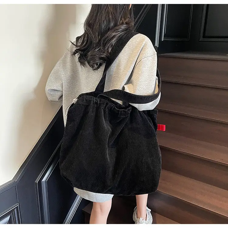 Hong Kong Style Brown Corduroy Shoulder Crossbody Bag — feature 14