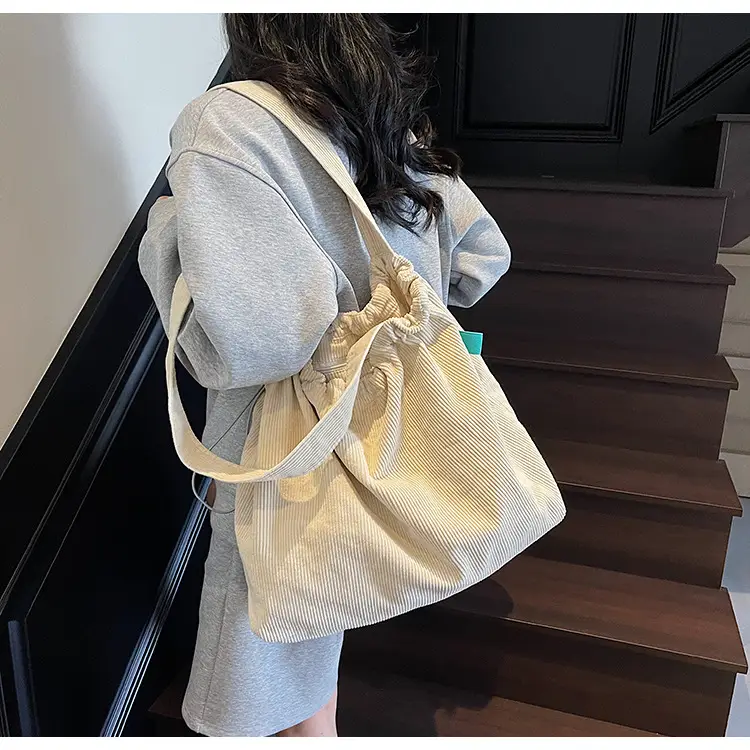 Hong Kong Style Brown Corduroy Shoulder Crossbody Bag — feature 15