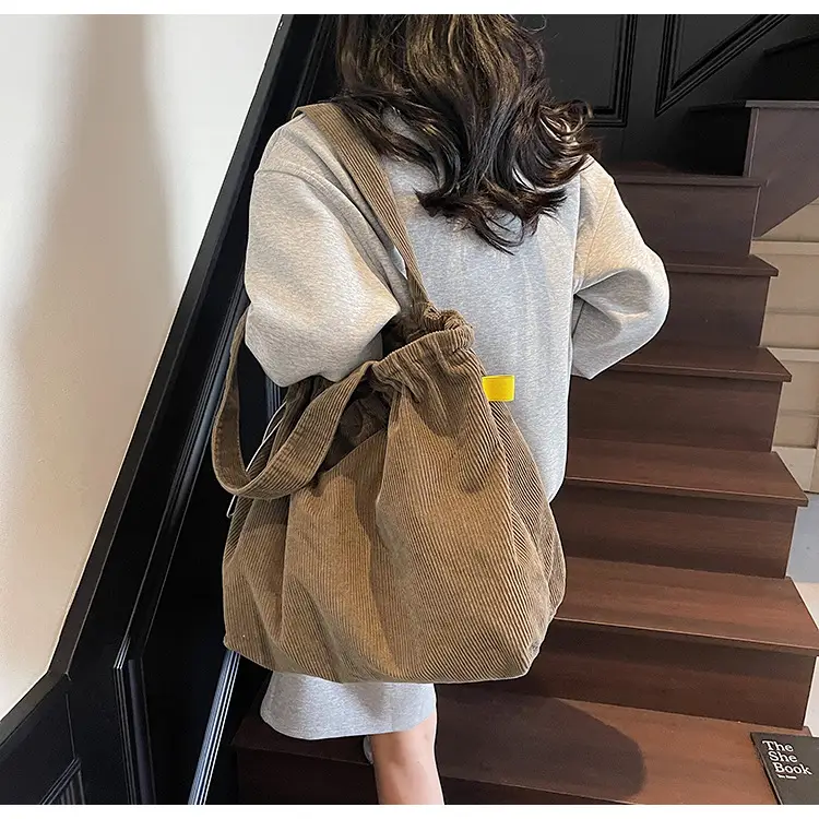 Hong Kong Style Brown Corduroy Shoulder Crossbody Bag — feature 16