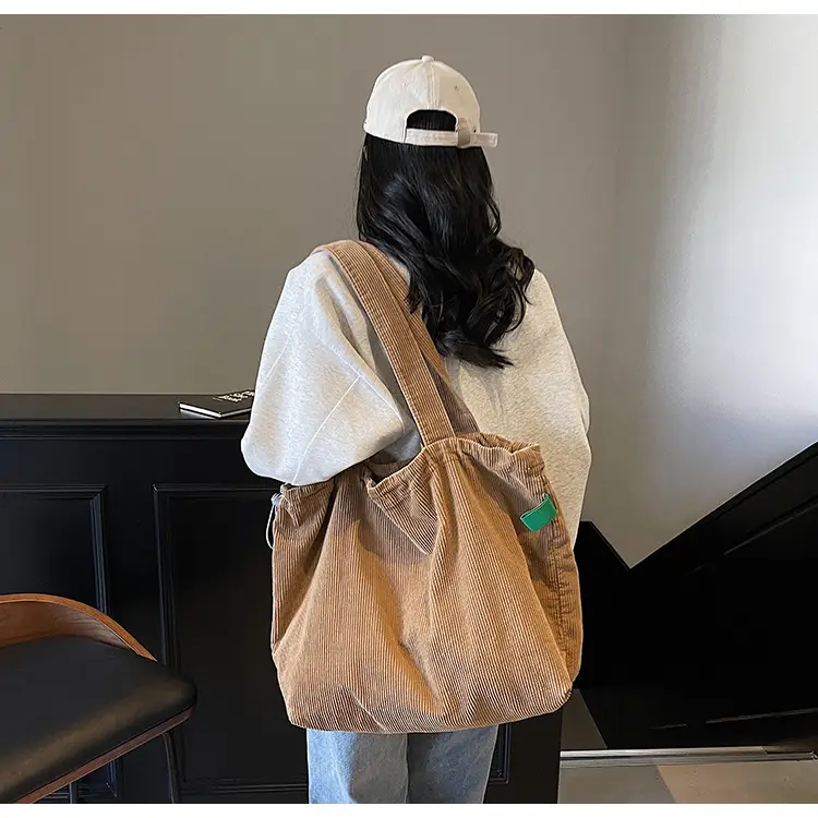 Hong Kong Style Brown Corduroy Shoulder Crossbody Bag — feature 18