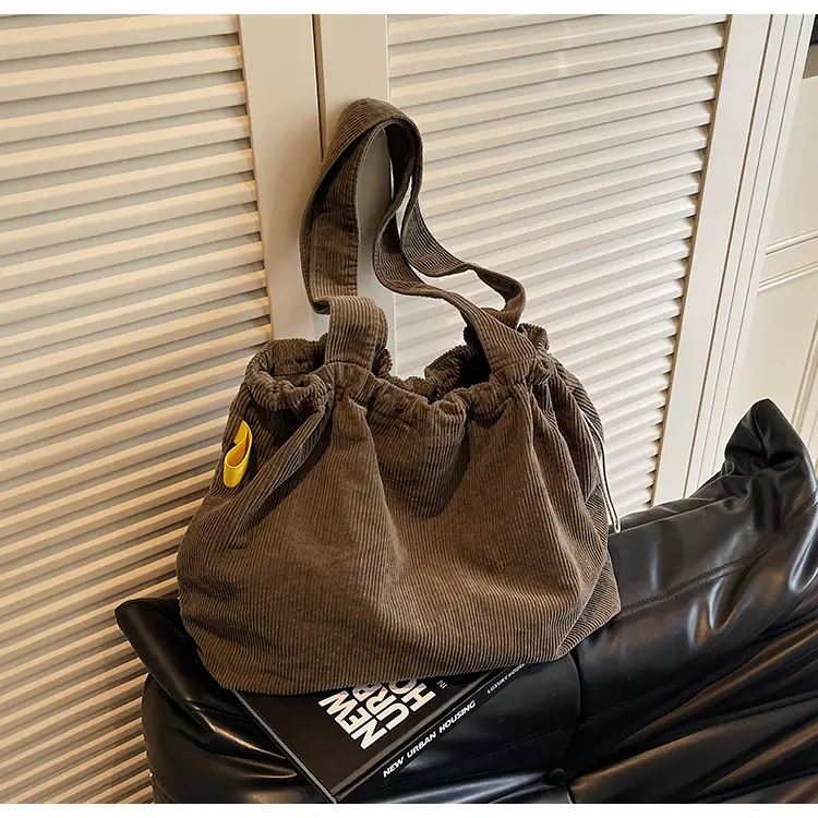 Hong Kong Style Brown Corduroy Shoulder Crossbody Bag — feature 21