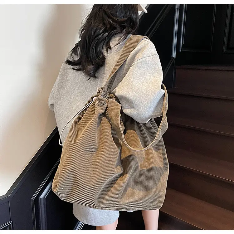 Hong Kong Style Brown Corduroy Shoulder Crossbody Bag — feature 23