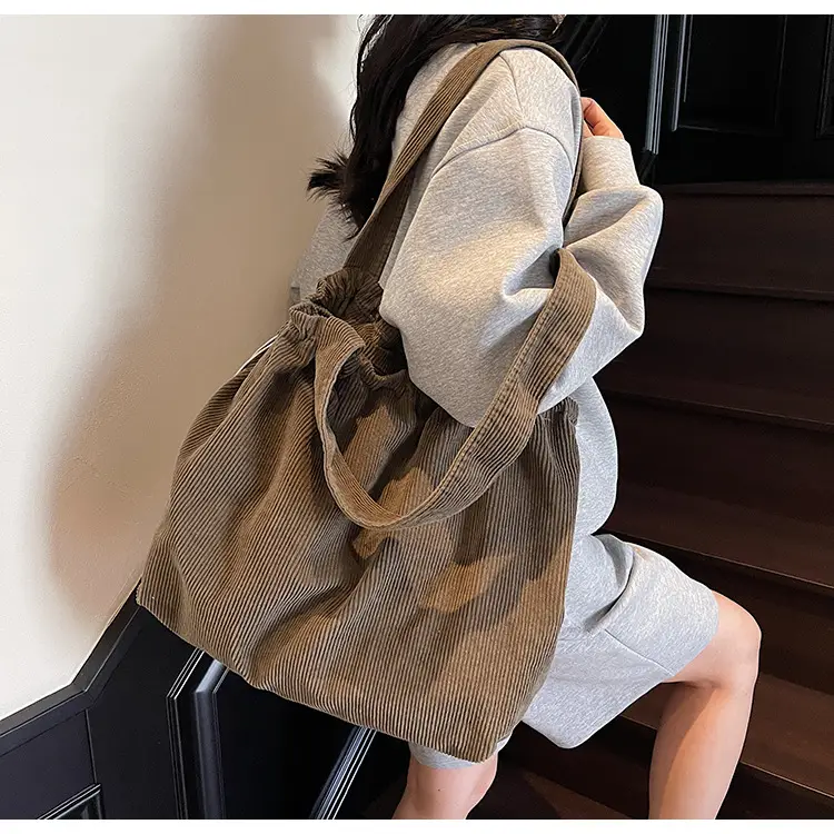 Hong Kong Style Brown Corduroy Shoulder Crossbody Bag — feature 24
