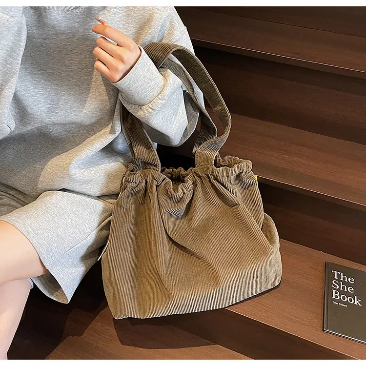 Hong Kong Style Brown Corduroy Shoulder Crossbody Bag — feature 25
