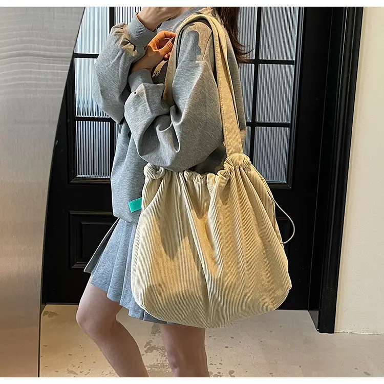 Hong Kong Style Brown Corduroy Shoulder Crossbody Bag — feature 26