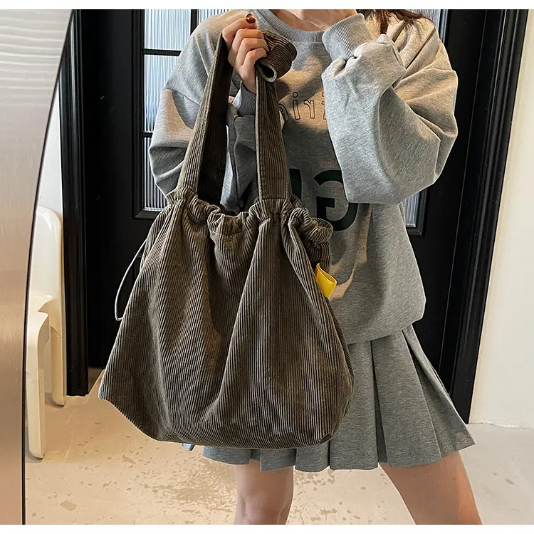 Hong Kong Style Brown Corduroy Shoulder Crossbody Bag — feature 27