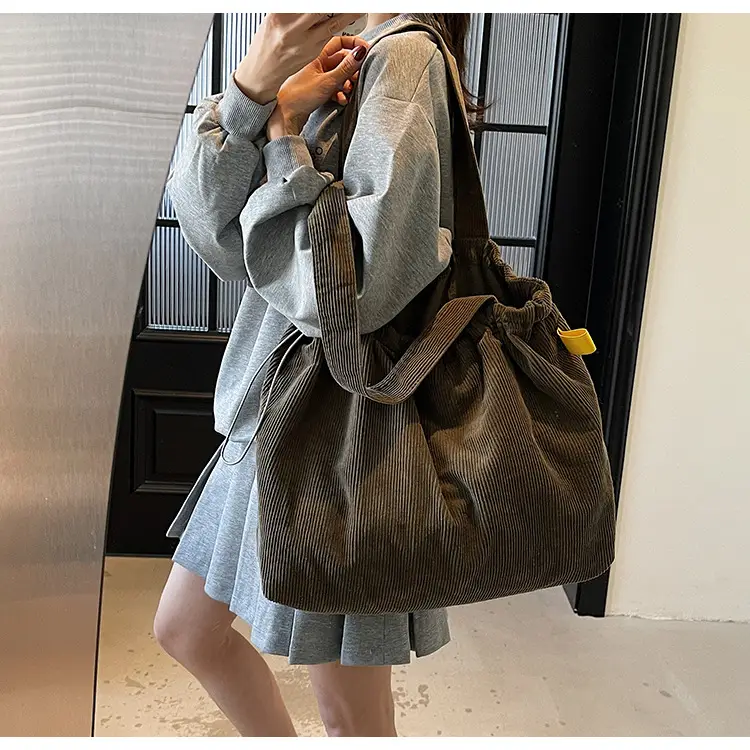 Hong Kong Style Brown Corduroy Shoulder Crossbody Bag — feature 28