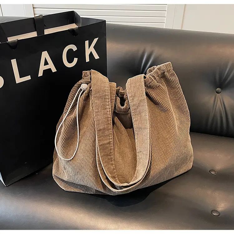 Hong Kong Style Brown Corduroy Shoulder Crossbody Bag — feature 29