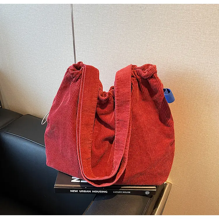 Hong Kong Style Brown Corduroy Shoulder Crossbody Bag — feature 30