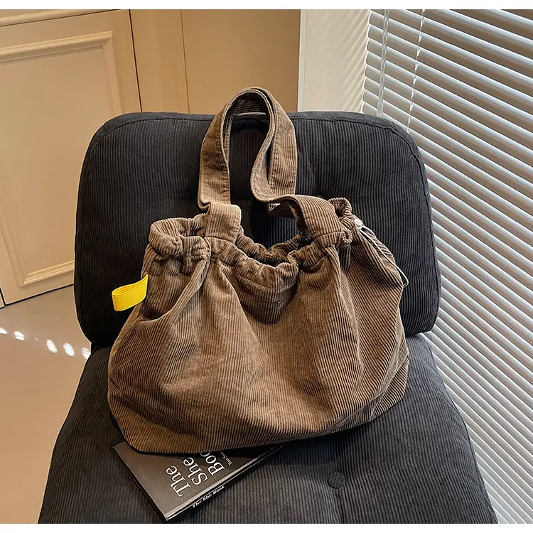 Hong Kong Style Brown Corduroy Shoulder Crossbody Bag — feature 31