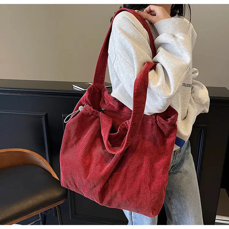 Hong Kong Style Brown Corduroy Shoulder Crossbody Bag — feature 34
