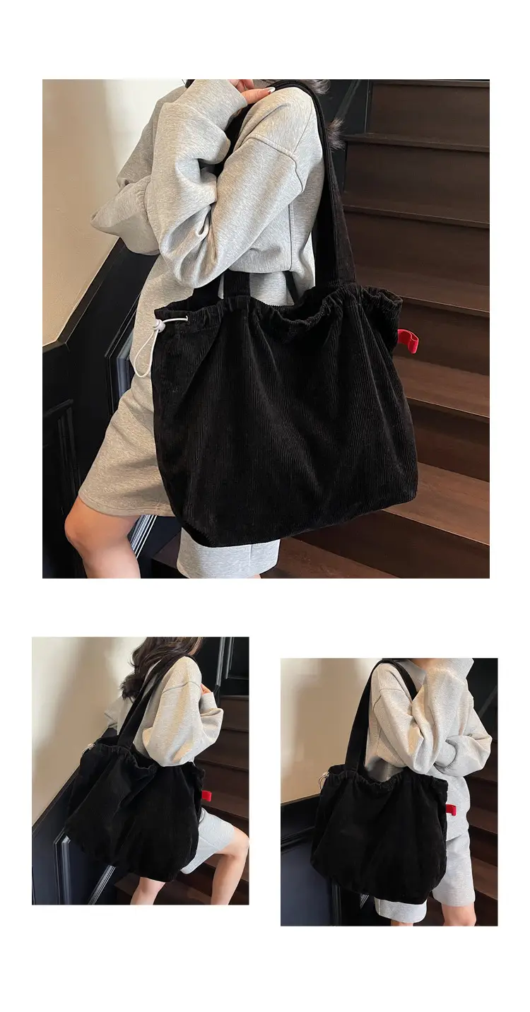 Hong Kong Style Brown Corduroy Shoulder Crossbody Bag — feature 8