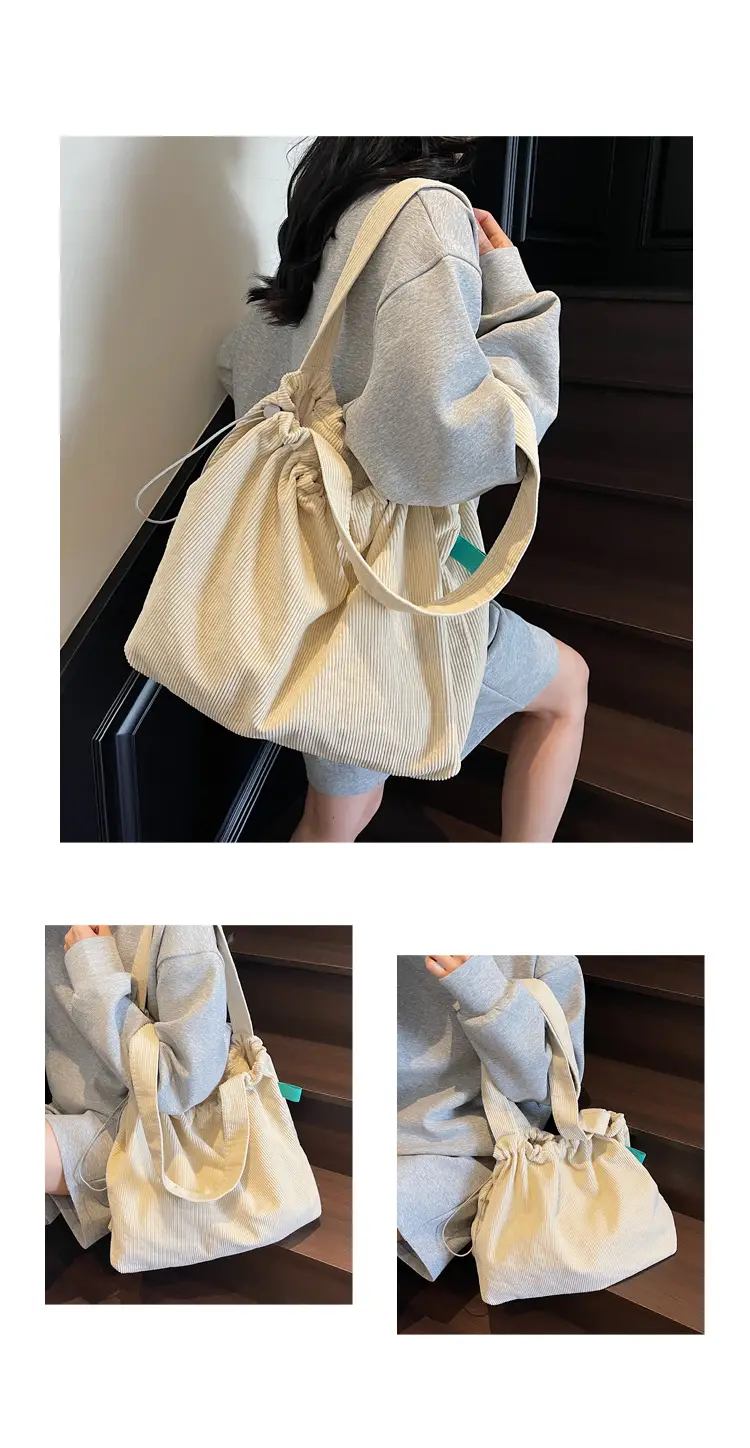 Hong Kong Style Brown Corduroy Shoulder Crossbody Bag — feature 9