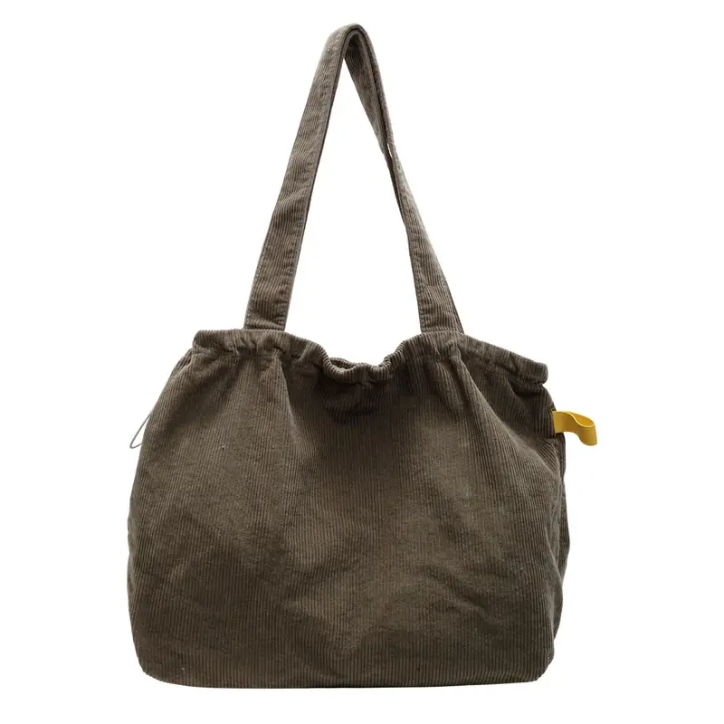 Hong Kong Style Brown Corduroy Shoulder Crossbody Bag - Image 3
