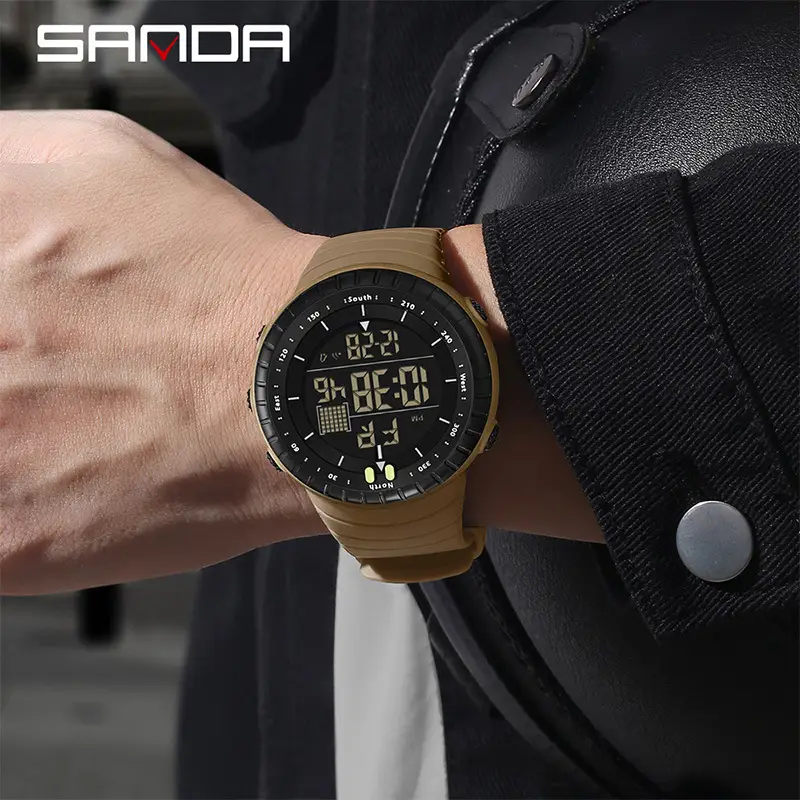 Sanda Digital Analog Watch Outdoor Sports Waterproof Tan - Image 25