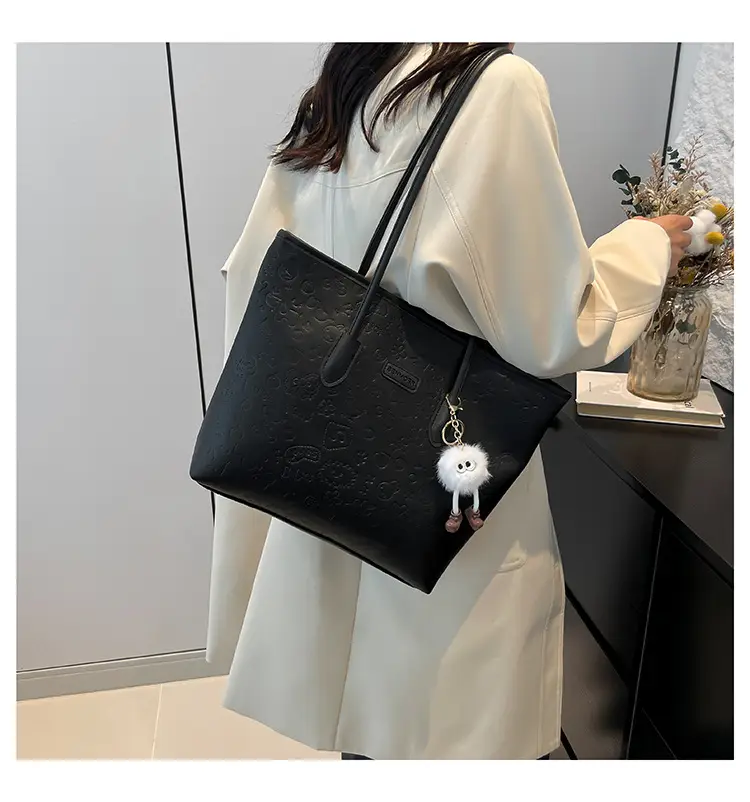 Black Korean Work Commuter Shoulder Bag with Cute Charm — feature 11