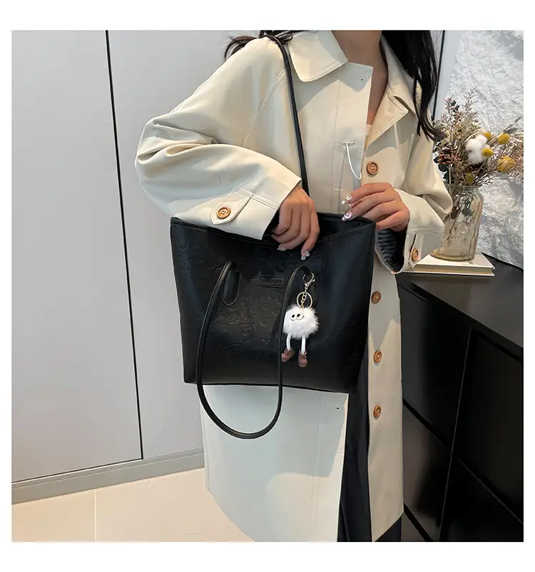 Black Korean Work Commuter Shoulder Bag with Cute Charm — feature 13