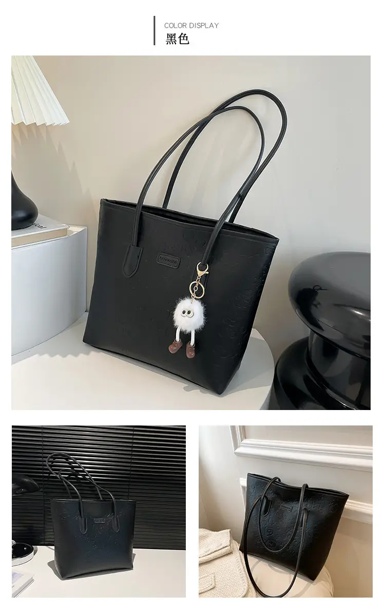 Black Korean Work Commuter Shoulder Bag with Cute Charm — feature 23