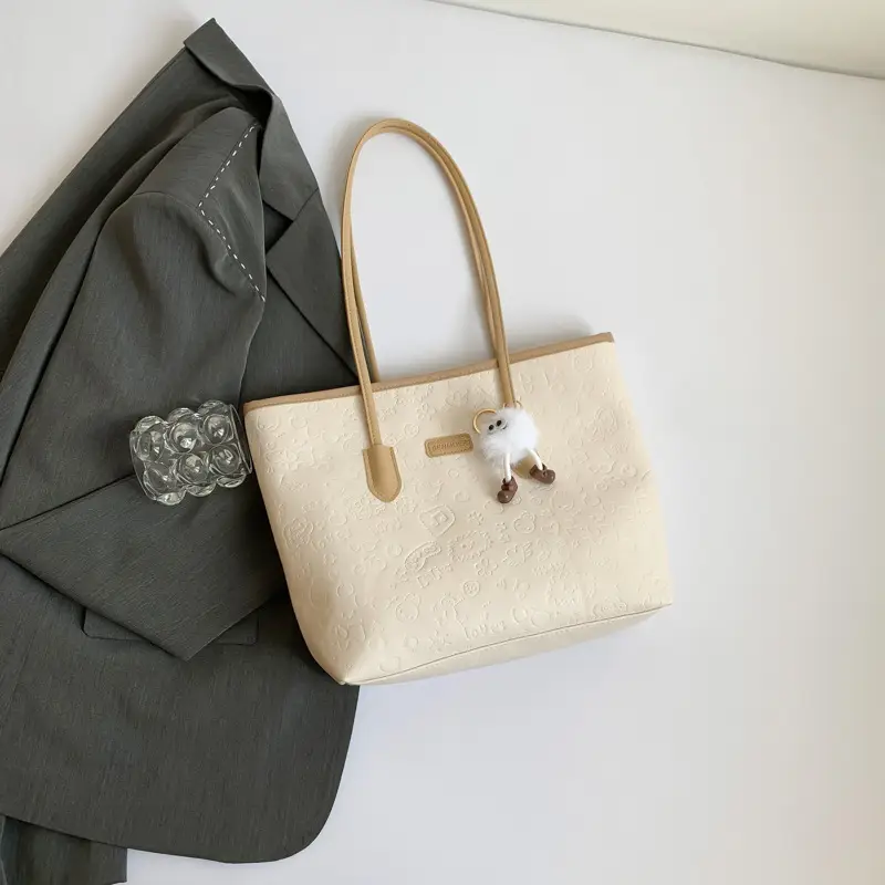Black Korean Work Commuter Shoulder Bag with Cute Charm - Image 2