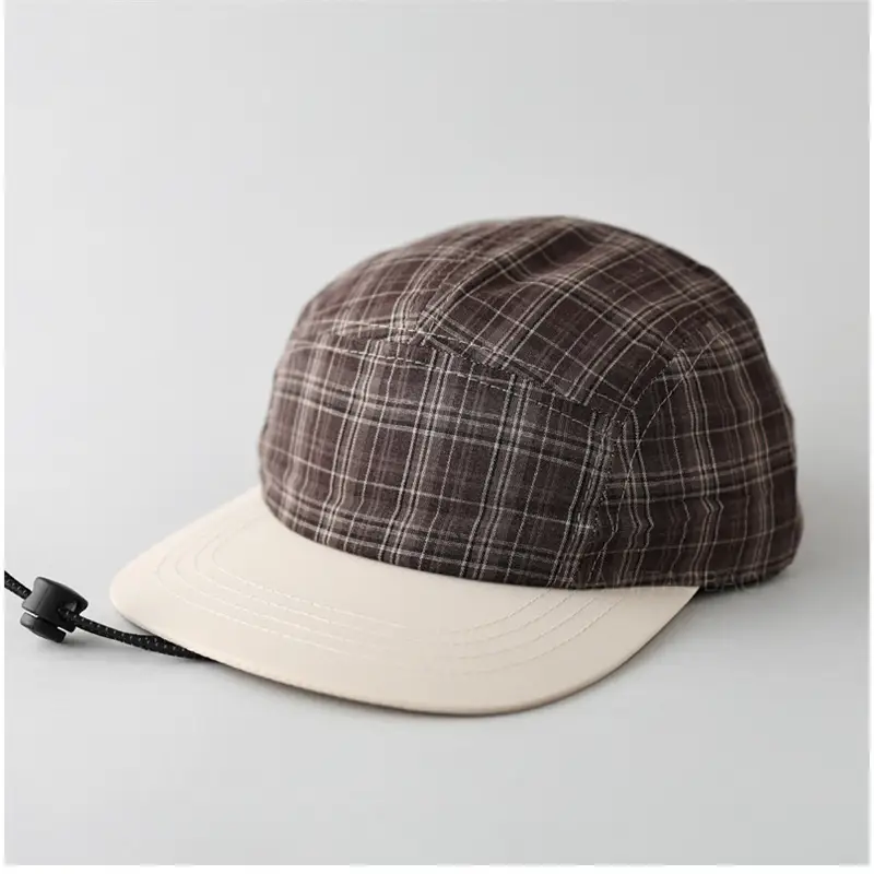 Japanese Plaid Drawstring Cap for Men Women - Image 5