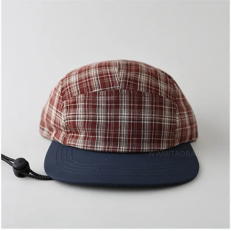 Japanese Plaid Drawstring Cap for Men Women - Image 6