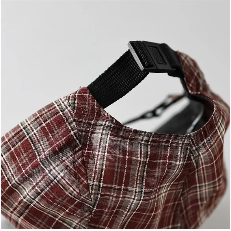Japanese Plaid Drawstring Cap for Men Women - Image 7