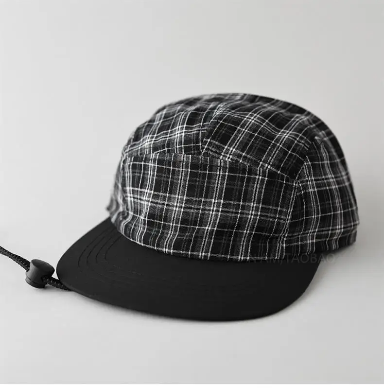 Japanese Plaid Drawstring Cap for Men Women — feature 6