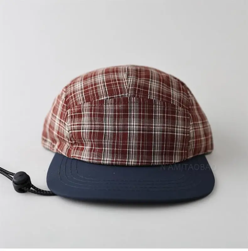 Japanese Plaid Drawstring Cap for Men Women — feature 9