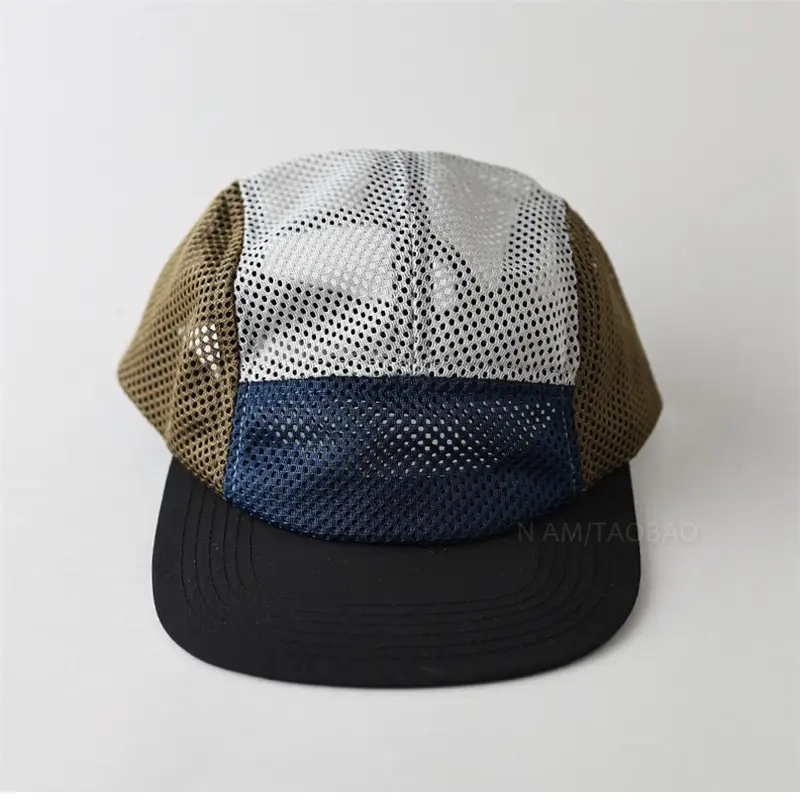 Men's Japanese Flat Eave Mesh Baseball Cap Black White - Image 4