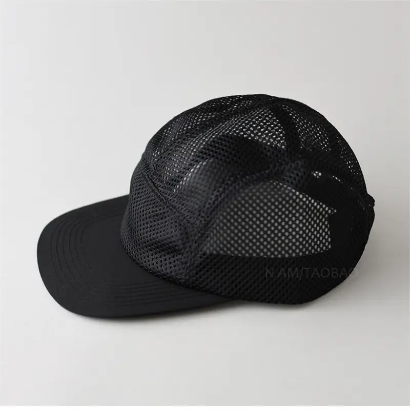 Men's Japanese Flat Eave Mesh Baseball Cap Black White - Image 6