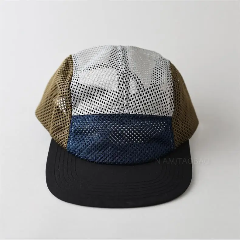 Men's Japanese Flat Eave Mesh Baseball Cap Black White — feature 2