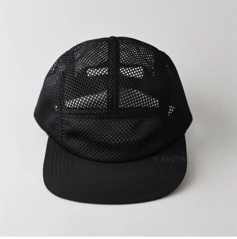 Men's Japanese Flat Eave Mesh Baseball Cap Black White — feature 7