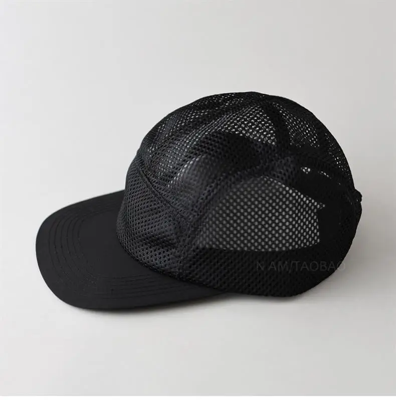 Men's Japanese Flat Eave Mesh Baseball Cap Black White — feature 8