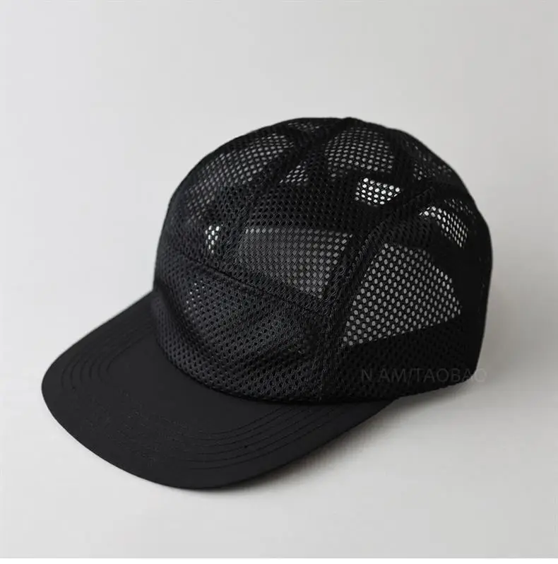 Men's Japanese Flat Eave Mesh Baseball Cap Black White — feature 9