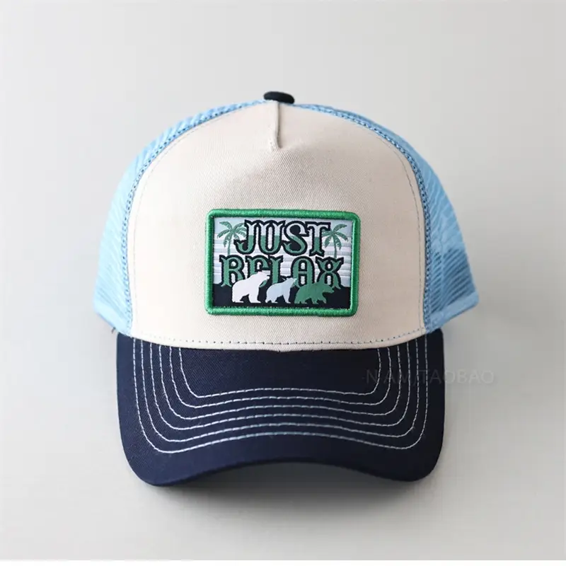 Men's Green Embroidered Mesh Cap with Orange Back
