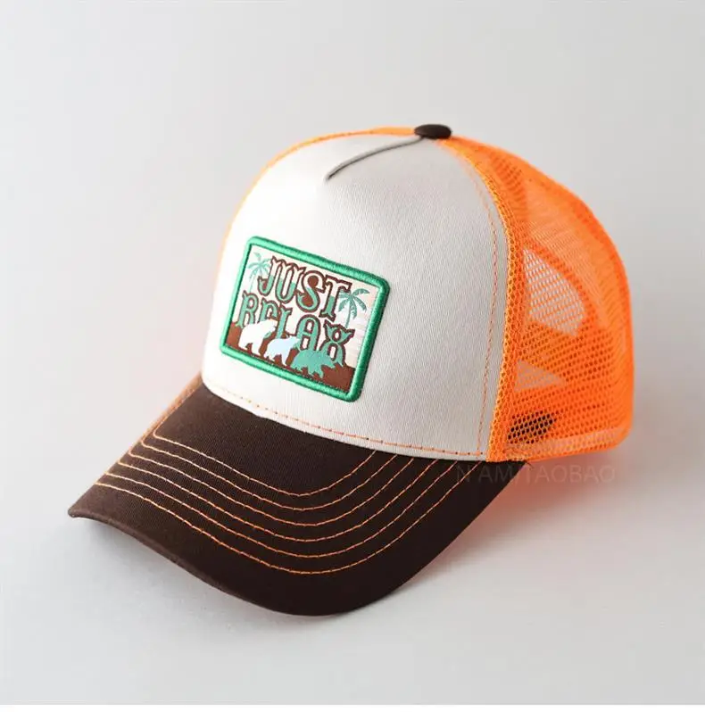 Men's Green Embroidered Mesh Cap with Orange Back — feature 3