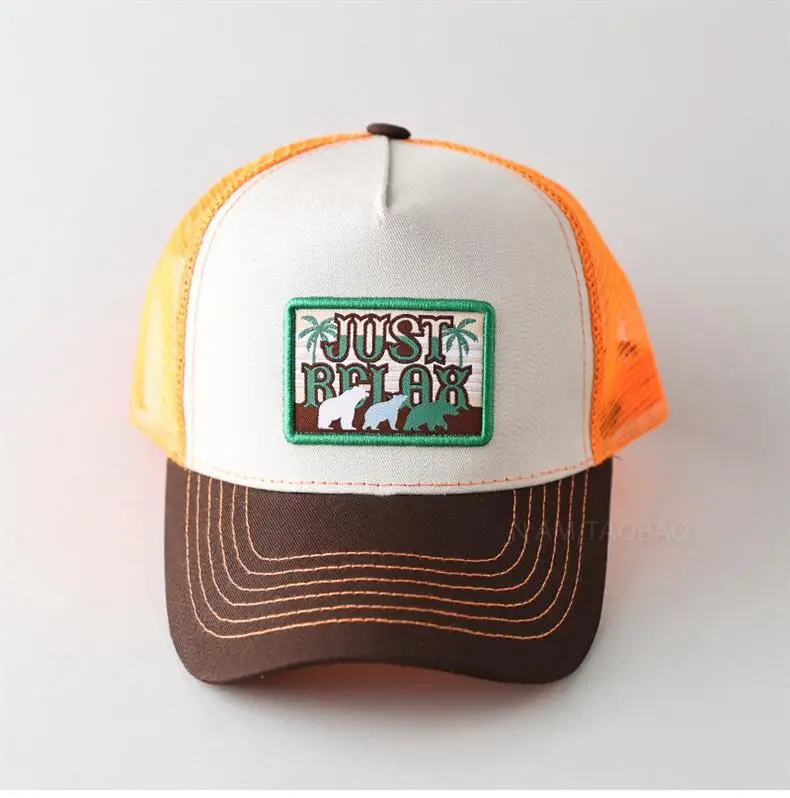 Men's Green Embroidered Mesh Cap with Orange Back — feature 6