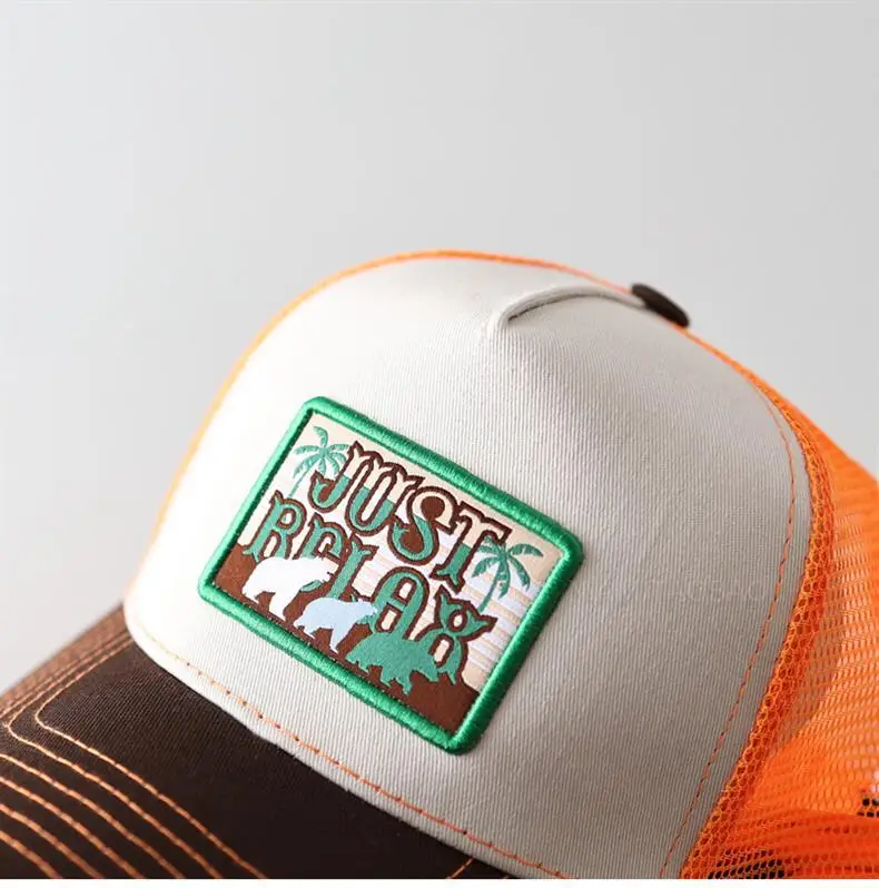 Men's Green Embroidered Mesh Cap with Orange Back — feature 7