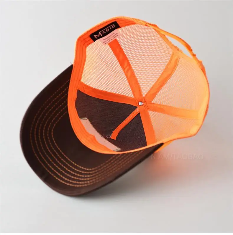 Men's Green Embroidered Mesh Cap with Orange Back — feature 8