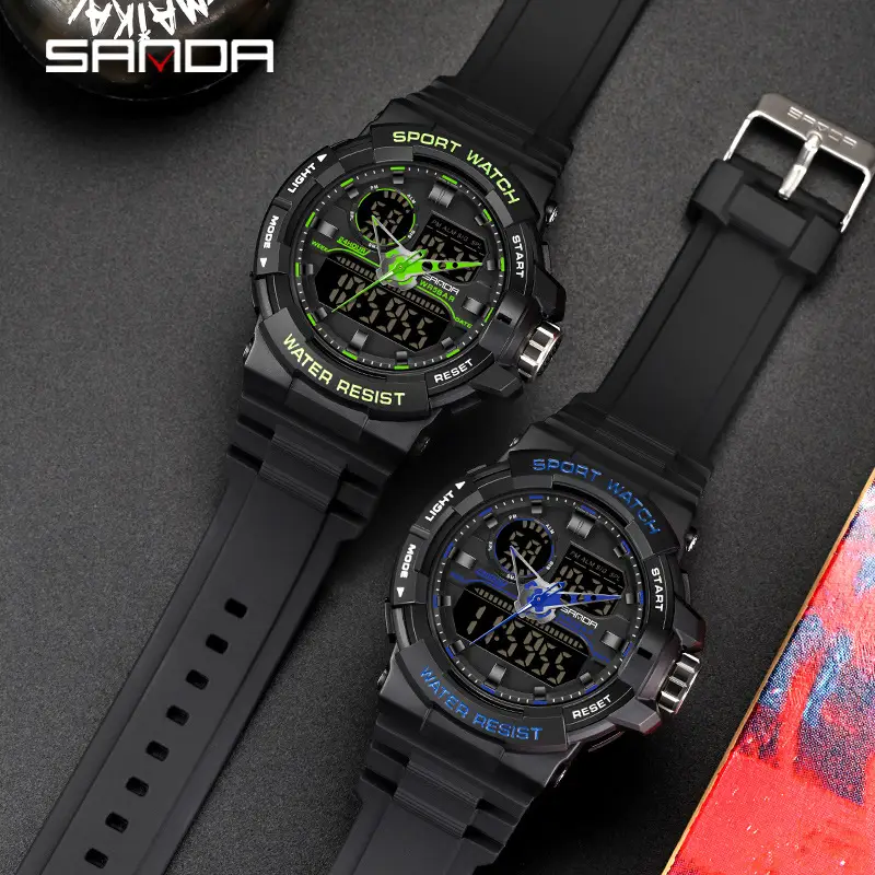 Sanda Black Waterproof Dual Display Men's Watch - Image 8