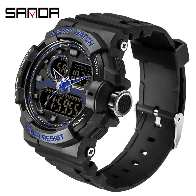 Sanda Black Waterproof Dual Display Men's Watch - Image 2
