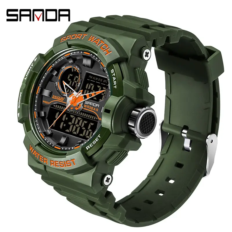 Sanda Black Waterproof Dual Display Men's Watch - Image 3