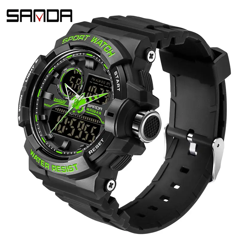 Sanda Black Waterproof Dual Display Men's Watch - Image 5