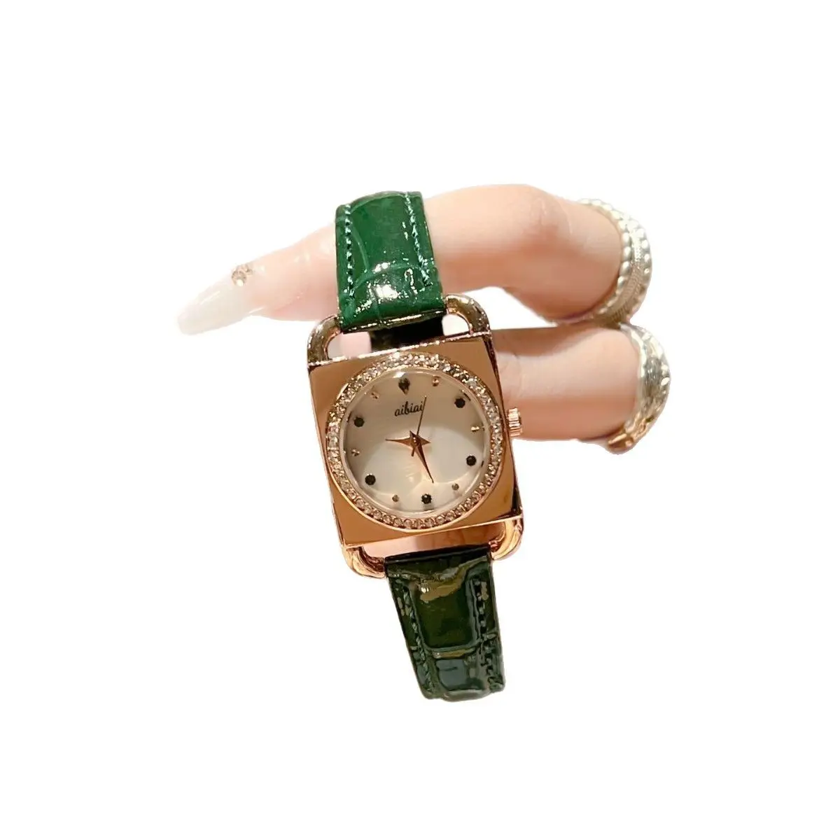 Luxury Green Leather Watch for Women Square Design - Image 7