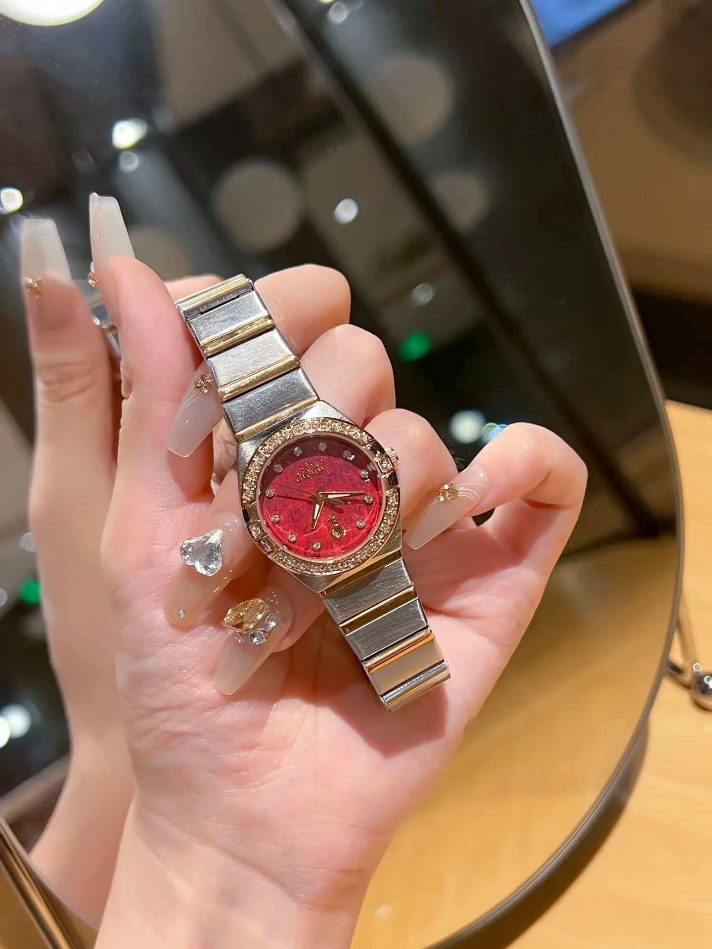 Women's Cross-Brand Diamond Watch with Log Steel Band — feature 2