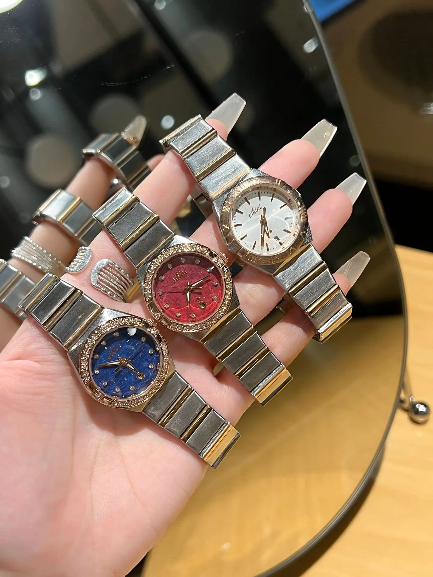 Women's Cross-Brand Diamond Watch with Log Steel Band — feature 8