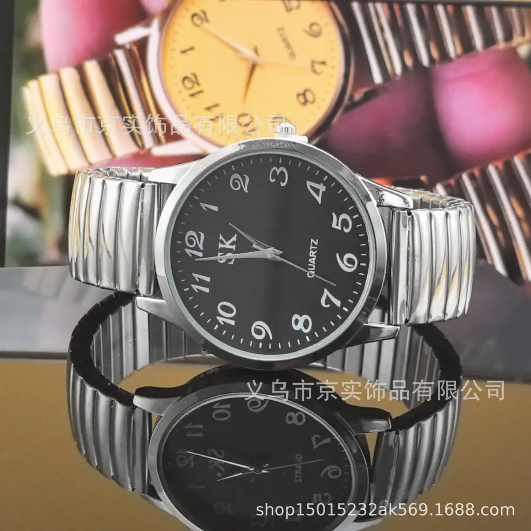 Middle-Aged and Elderly Pointer Digital Face Men and Women Quartz Large Dial Watch Elastic Band Couple Fashion Wholesale
