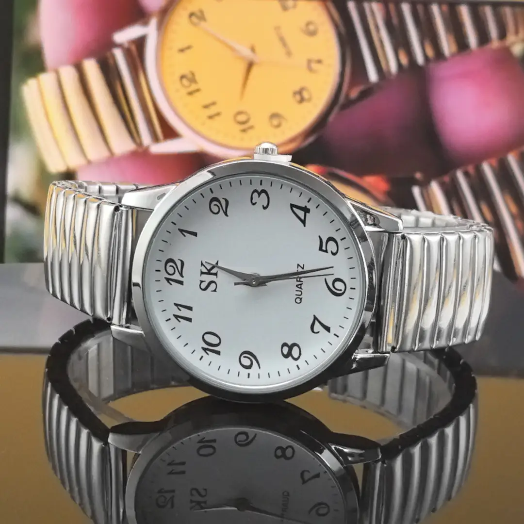 Middle-Aged and Elderly Pointer Digital Face Men and Women Quartz Large Dial Watch Elastic Band Couple Fashion Wholesale
